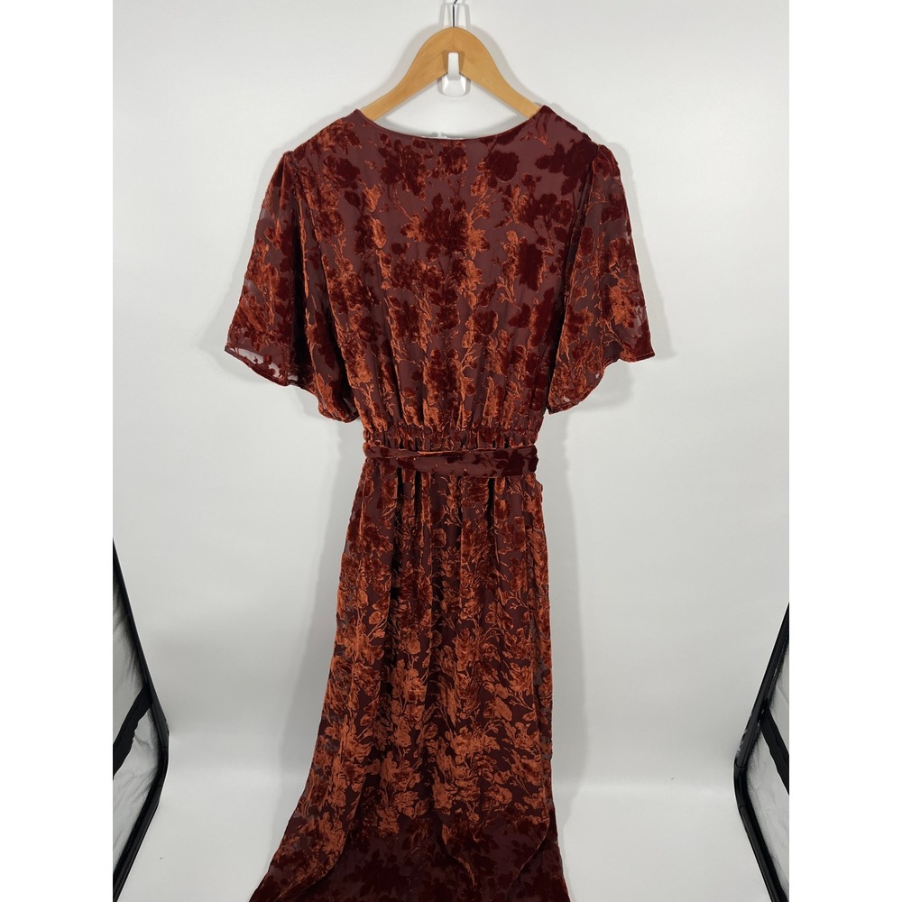 Baltic Born Women Uma Maxi Wrap Dress XL Copper Floral Velvet Burnout Event - Picture 4 of 9
